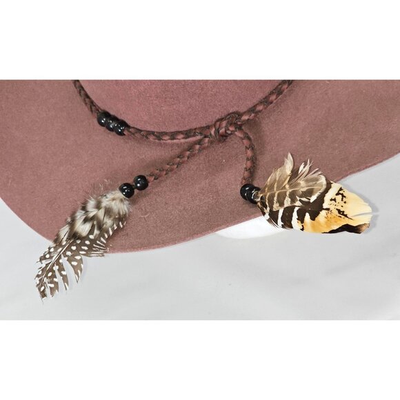 NWOT Brooklyn Hat Co.Deep Dusty Rose Felt Boho Fedora Feathers Leather Sz M 1622 - Picture 4 of 11